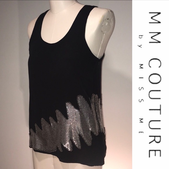 NWT MM Couture ▪️black tank w/ silver mesh ▪️sz M - Picture 2 of 8